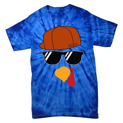 Turkey Face Thanksgiving Trucker Hat Glasses Tie-Dye T-Shirt