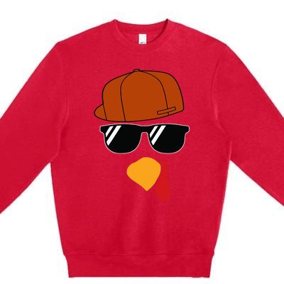 Turkey Face Thanksgiving Trucker Hat Glasses Premium Crewneck Sweatshirt