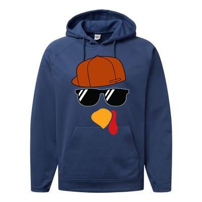 Turkey Face Thanksgiving Trucker Hat Glasses Performance Fleece Hoodie