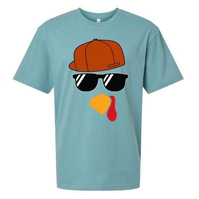 Turkey Face Thanksgiving Trucker Hat Glasses Sueded Cloud Jersey T-Shirt