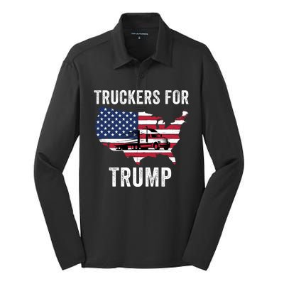 Truckers For Trump 2024 Maga Trump Lovers Election 2024 I Stand With Trump Silk Touch Performance Long Sleeve Polo