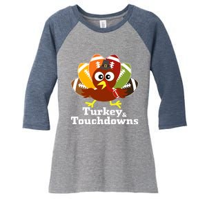 Thanksgiving Football Turkey And Touchdowns Women's Tri-Blend 3/4-Sleeve Raglan Shirt