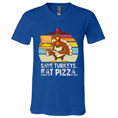 Turkey Funny Thanksgiving Save Turkeys Eat Pizza V-Neck T-Shirt