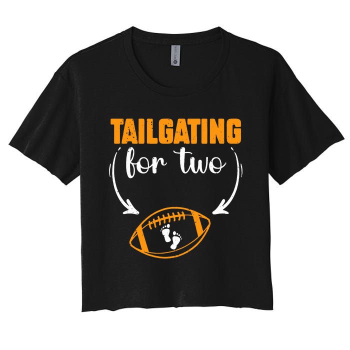 Tailgating For Two Football Thanksgiving Pregnancy Reveal Women's Crop Top Tee