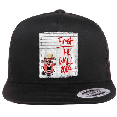 Trump Finish The Wall 2024 Flat Bill Trucker Hat