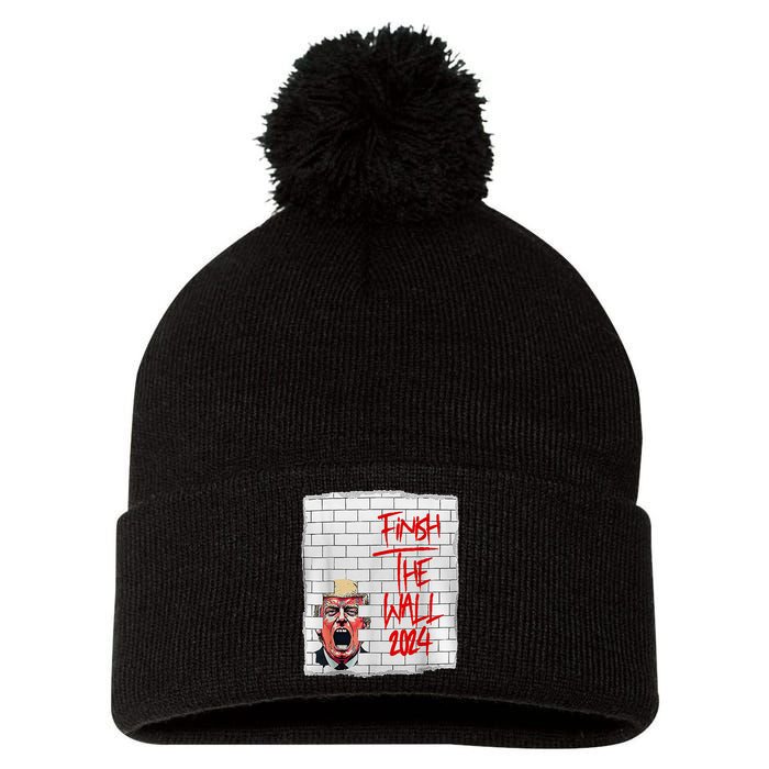 Trump Finish The Wall 2024 Pom Pom 12in Knit Beanie