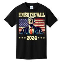 Trump Finish The Wall 2024 Vintage Us Flag Kids T-Shirt