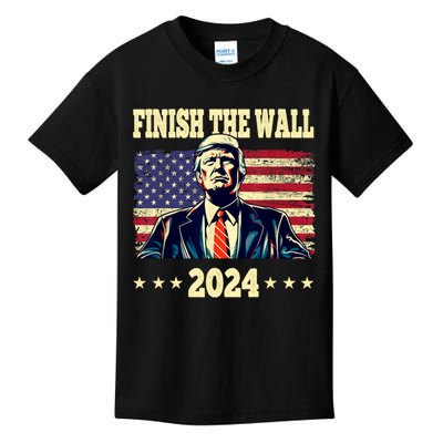 Trump Finish The Wall 2024 Vintage Us Flag Kids T-Shirt