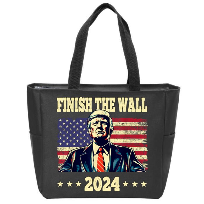 Trump Finish The Wall 2024 Vintage Us Flag Zip Tote Bag