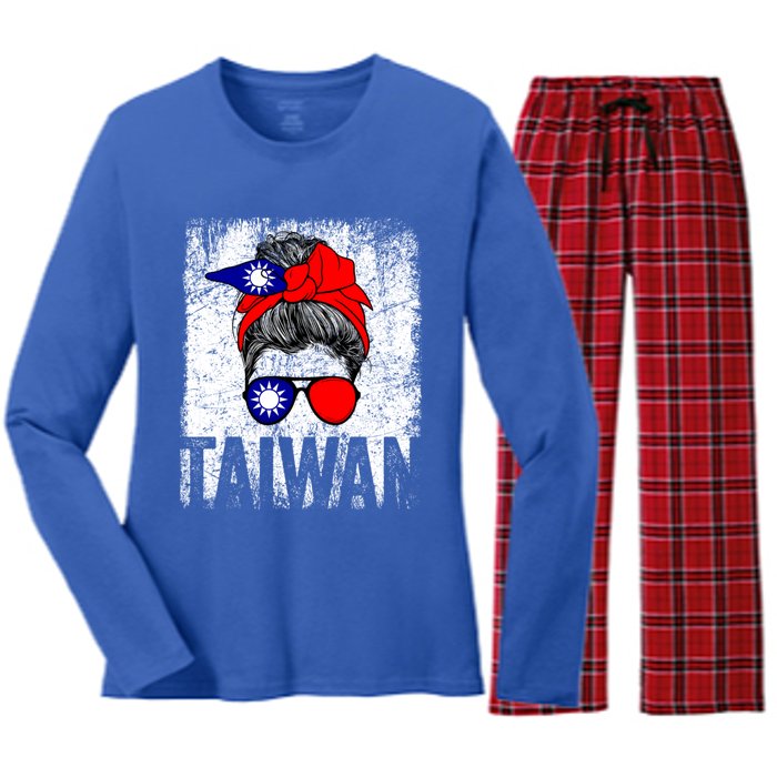 Taiwan Flag Taiwanese Retro Vintage Cute Meaningful Gift Women's Long Sleeve Flannel Pajama Set 