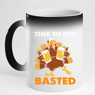 Thanksgiving Funny Turkey Time To Get Basted Great Gift 11oz Black Color Changing Mug