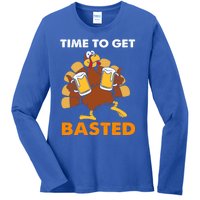 Thanksgiving Funny Turkey Time To Get Basted Great Gift Ladies Long Sleeve Shirt