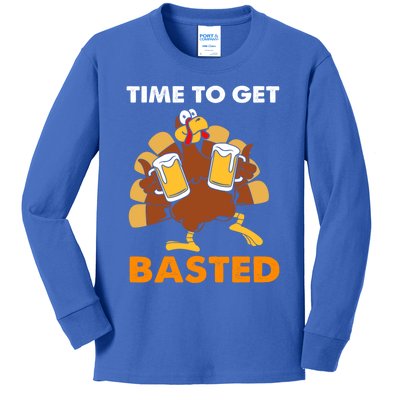 Thanksgiving Funny Turkey Time To Get Basted Great Gift Kids Long Sleeve Shirt