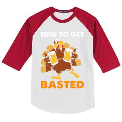 Thanksgiving Funny Turkey Time To Get Basted Great Gift Kids Colorblock Raglan Jersey