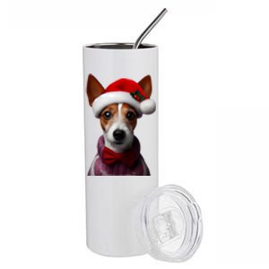 Toy Fox Terrier With Santa Hat Christmas Dog Owner Lover Mom Funny Gift Stainless Steel Tumbler