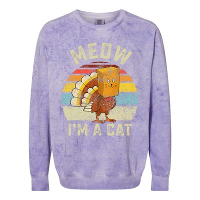 Thanksgiving Funny Turkey Fake Cat Retro Colorblast Crewneck Sweatshirt