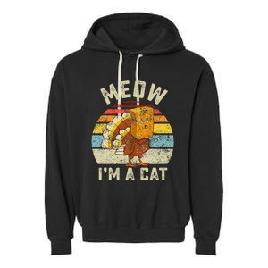 Thanksgiving Funny Turkey Fake Cat Retro Garment-Dyed Fleece Hoodie