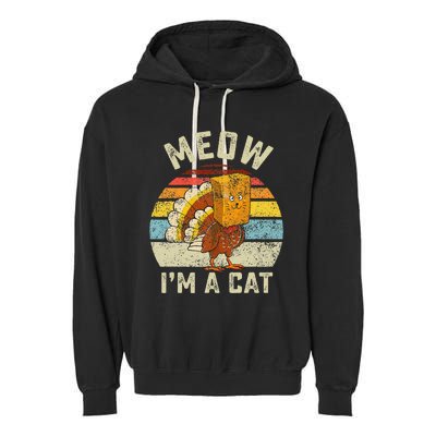 Thanksgiving Funny Turkey Fake Cat Retro Garment-Dyed Fleece Hoodie