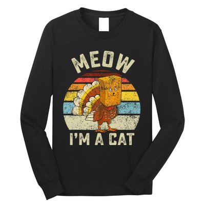 Thanksgiving Funny Turkey Fake Cat Retro Long Sleeve Shirt