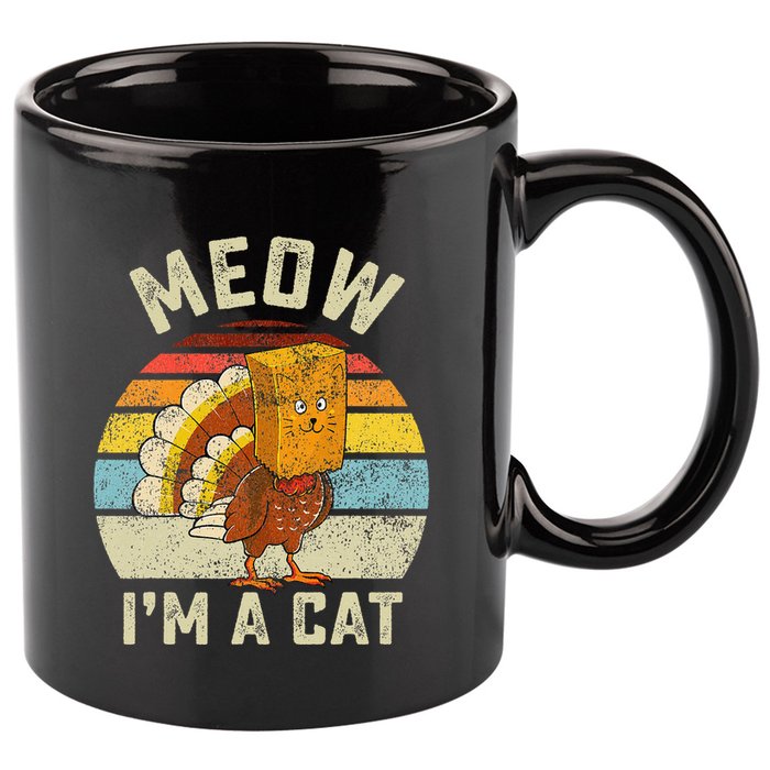 Thanksgiving Funny Turkey Fake Cat Retro 11oz C Handle Ceramic Mug