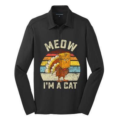 Thanksgiving Funny Turkey Fake Cat Retro Silk Touch Performance Long Sleeve Polo