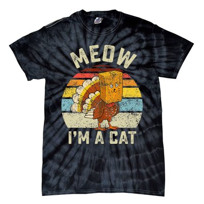 Thanksgiving Funny Turkey Fake Cat Retro Tie-Dye T-Shirt