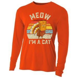 Thanksgiving Funny Turkey Fake Cat Retro Funny Funny Cooling Performance Long Sleeve Crew