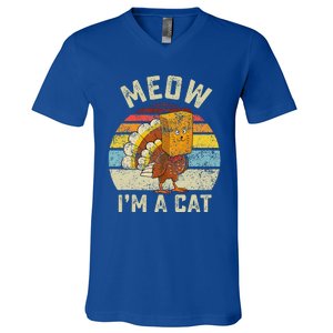 Thanksgiving Funny Turkey Fake Cat Retro Funny Funny V-Neck T-Shirt