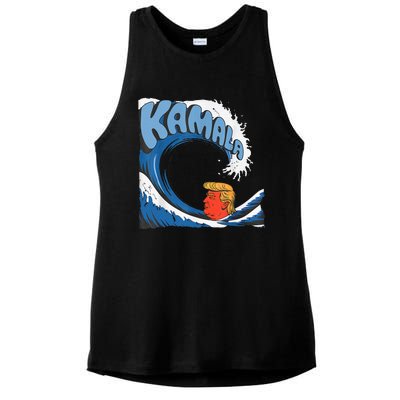 Trump Facing The Unstoppable Kamala Blue Wave Tsunami Ladies PosiCharge Tri-Blend Wicking Tank