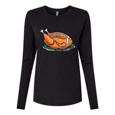 Turkey Football Thanksgiving Dinner Womens Cotton Relaxed Long Sleeve T-Shirt