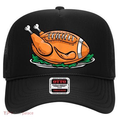 Turkey Football Thanksgiving Dinner High Crown Mesh Back Trucker Hat