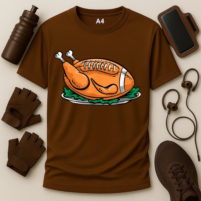 Turkey Football Thanksgiving Dinner Cooling Performance Crew T-Shirt