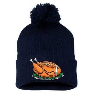 Turkey Football Thanksgiving Dinner Pom Pom 12in Knit Beanie