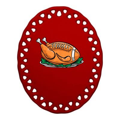 Turkey Football Thanksgiving Dinner Ceramic Oval Ornament