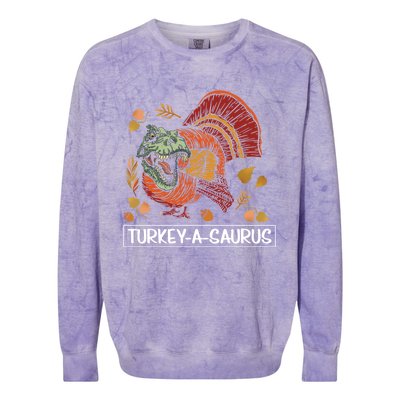 Turkeygiftagiftsaurus Funny Thanksgiving Dinosaur Turkey Tgiftrex Great Gift Colorblast Crewneck Sweatshirt