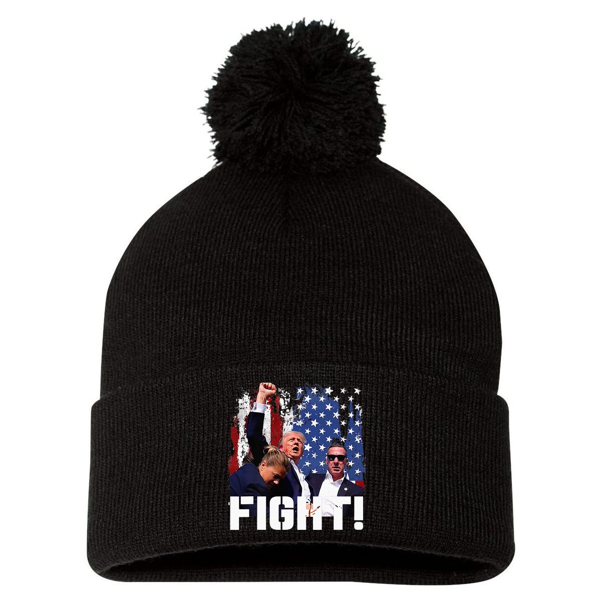 Trump Fight Pom Pom 12in Knit Beanie