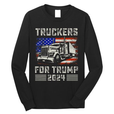 Truckers For Trump American Flag Trump 2024 Vintage Long Sleeve Shirt