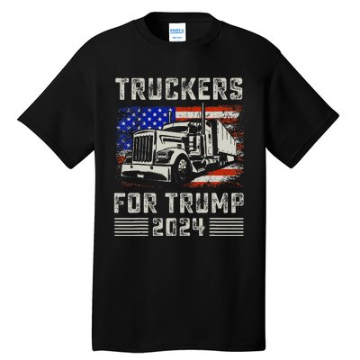 Truckers For Trump American Flag Trump 2024 Vintage Tall T-Shirt