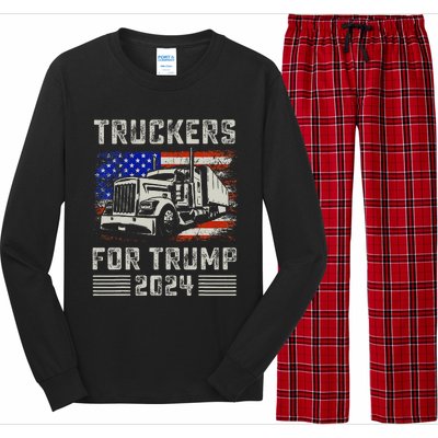 Truckers For Trump American Flag Trump 2024 Vintage Long Sleeve Pajama Set