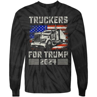 Truckers For Trump American Flag Trump 2024 Vintage Tie-Dye Long Sleeve Shirt