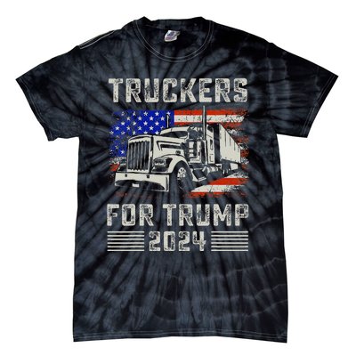 Truckers For Trump American Flag Trump 2024 Vintage Tie-Dye T-Shirt