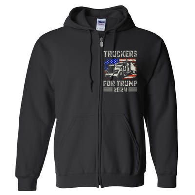 Truckers For Trump American Flag Trump 2024 Vintage Full Zip Hoodie