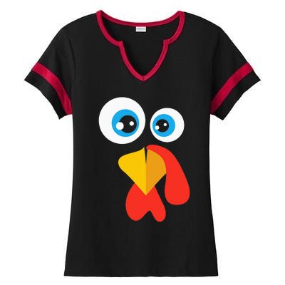 Thanksgivingturkey Face Ladies Halftime Notch Neck Tee