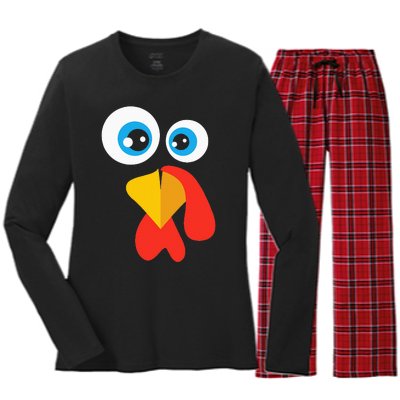 Thanksgivingturkey Face Women's Long Sleeve Flannel Pajama Set 