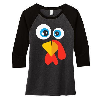 Thanksgivingturkey Face Women's Tri-Blend 3/4-Sleeve Raglan Shirt