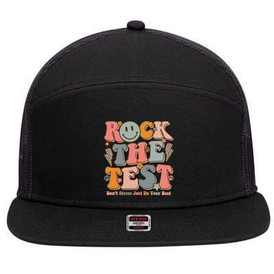 Testing For Teachers Test Day Teacher Rock The Test 7 Panel Mesh Trucker Snapback Hat