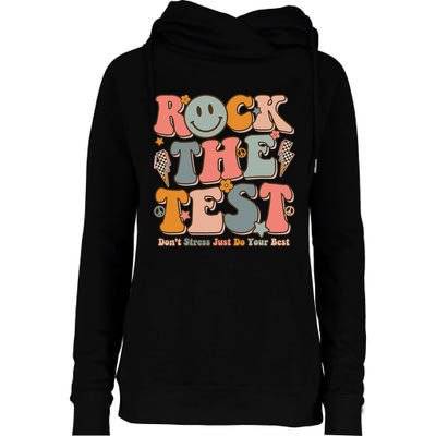Testing For Teachers Test Day Teacher Rock The Test Womens Funnel Neck Pullover Hood