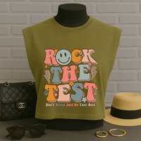 Testing For Teachers Test Day Teacher Rock The Test Garment-Dyed Women's Muscle Tee