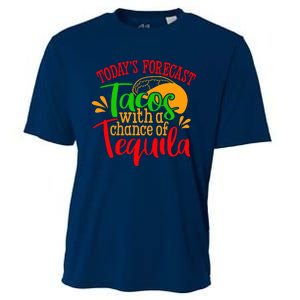 Today's Forecast Tacos With A Chance Of Tequila Funny Taco Cooling Performance Crew T-Shirt