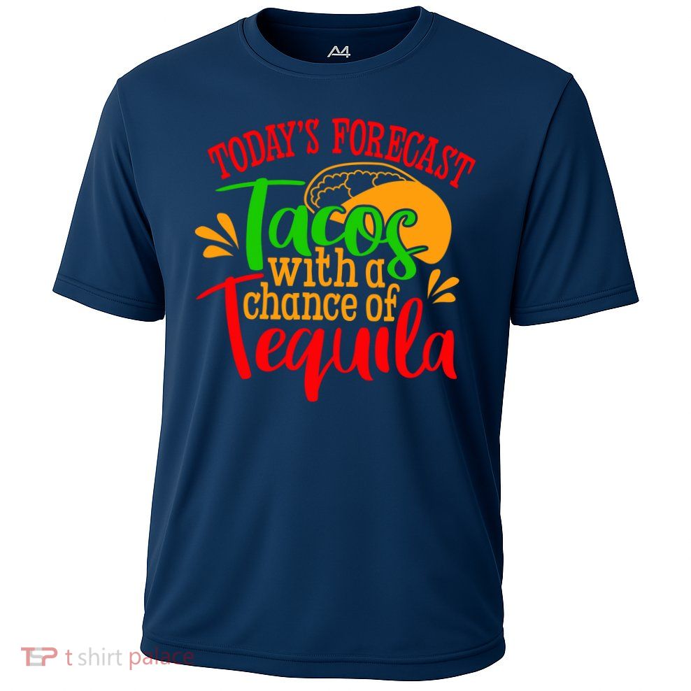 Today's Forecast Tacos With A Chance Of Tequila Funny Taco Cooling Performance Crew T-Shirt